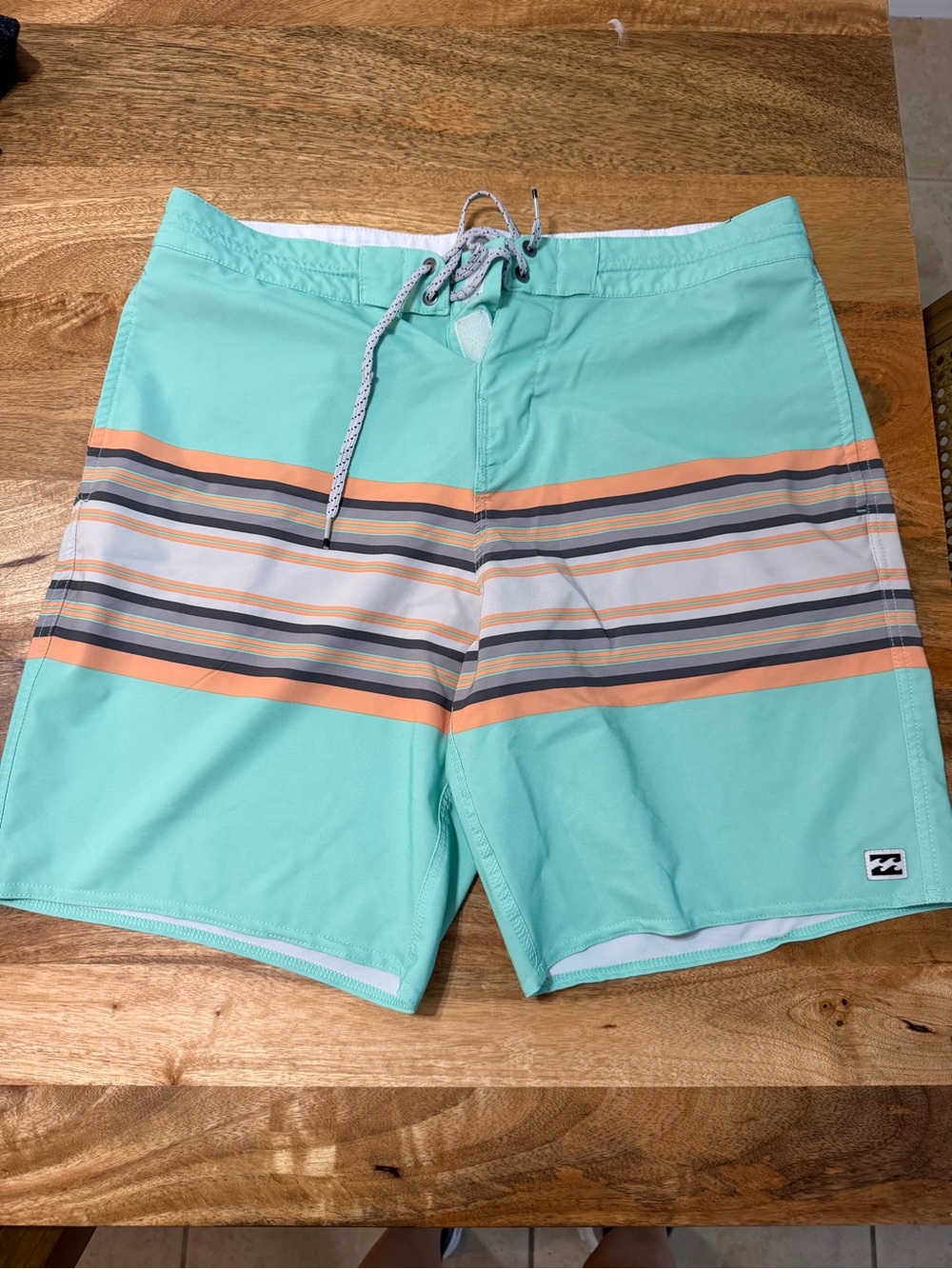 O'Neill Aqua Mint Boardshorts with Peach and Gray Stripes